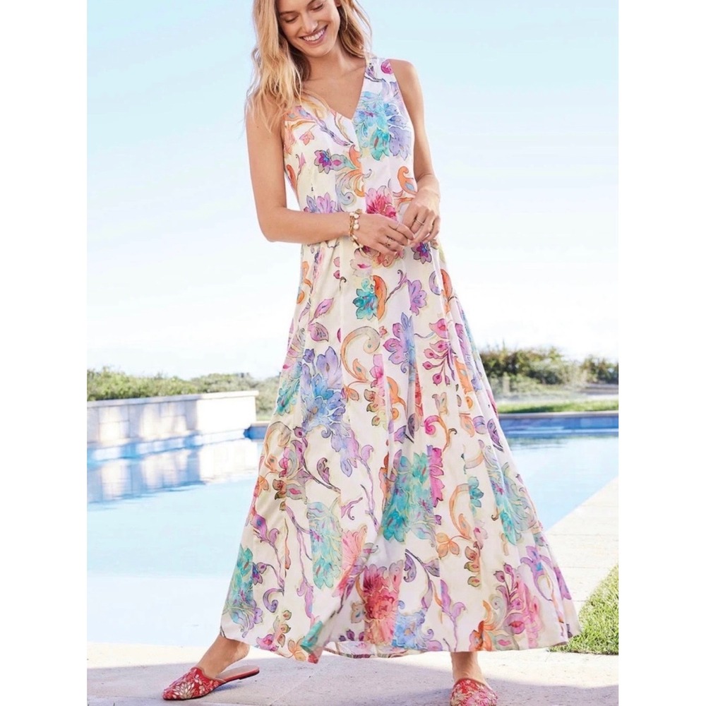 Soft Surroundings Floral Watercolor Flourish Maxi Dress XL Multicolor Flowy - Picture 12 of 12